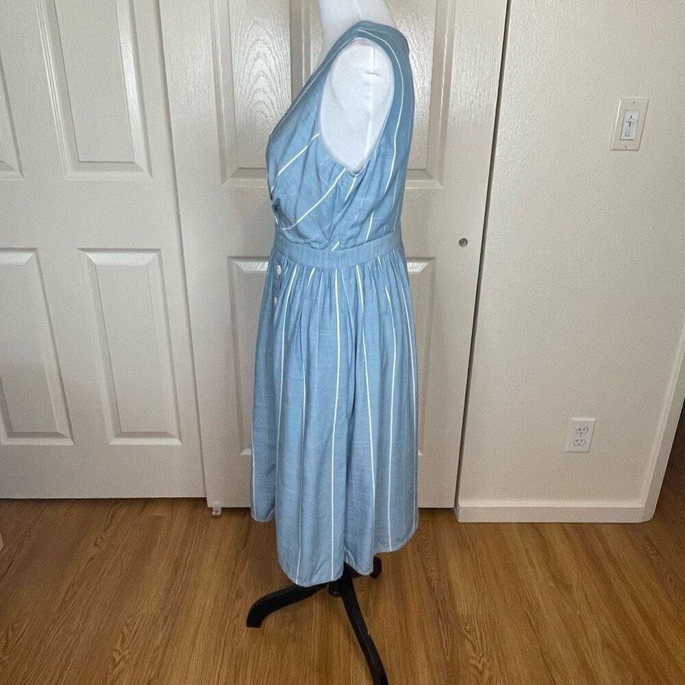 Gal Meets Glam Collection Button Front Surplice Dress Blue With White Stripes Si - Picture 2 of 14